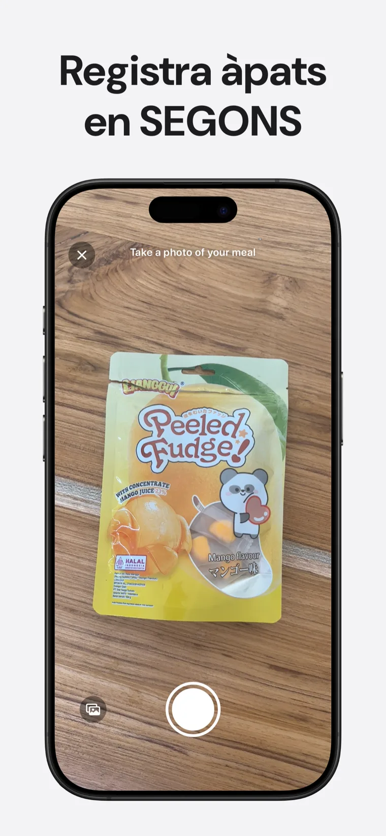 Registra àpats en SEGONS — Sugar Tracker mostrant les opcions de registre per foto, codi de barres i veu