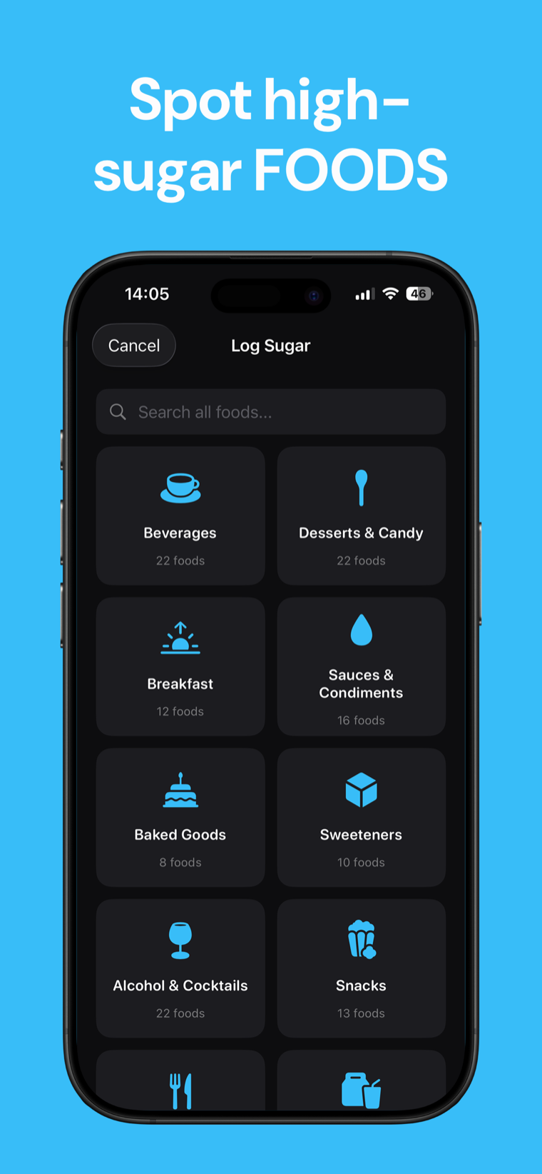 Spot high-sugar foods — Sugar Tracker food list showing added sugar content per item